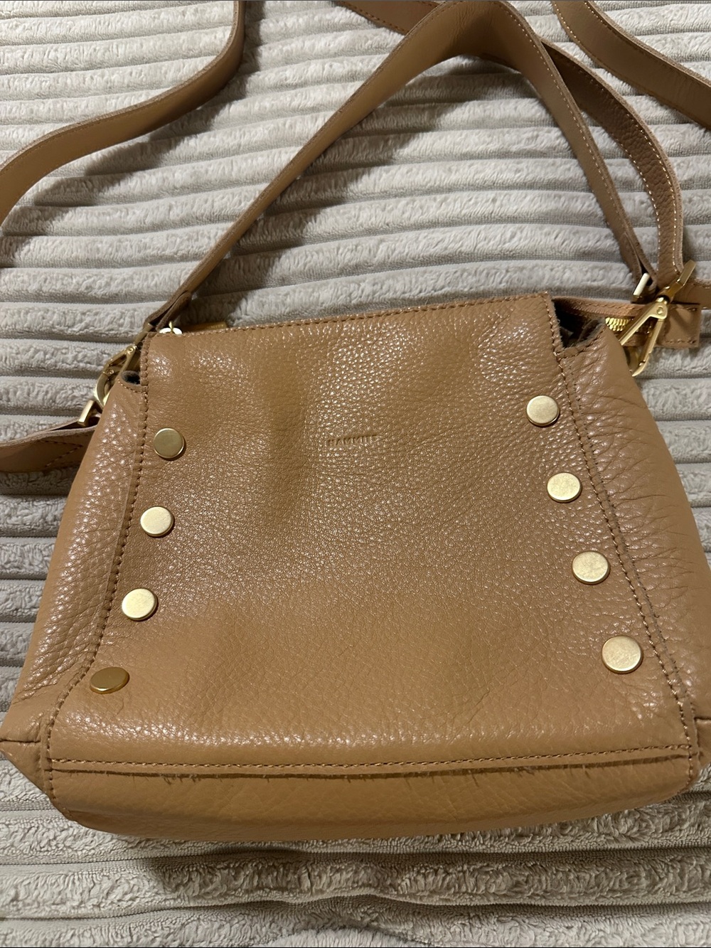 Hammitt Tan Pebbled Leather Crossbody with Gold Studs